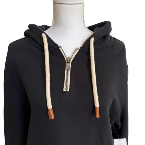 Fundamental Coast Hoodie Slater Medium 1/4 Zip Black Leather Tips NWT Coastal - Picture 2 of 12